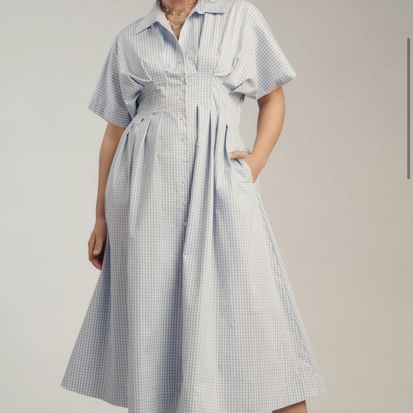 Anthropologie Blue Gingham Midi Dress - Picture 4 of 5